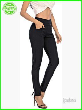 Stretch Skinny Fit High Waist Pull On Dress Pants with Pockets for Work